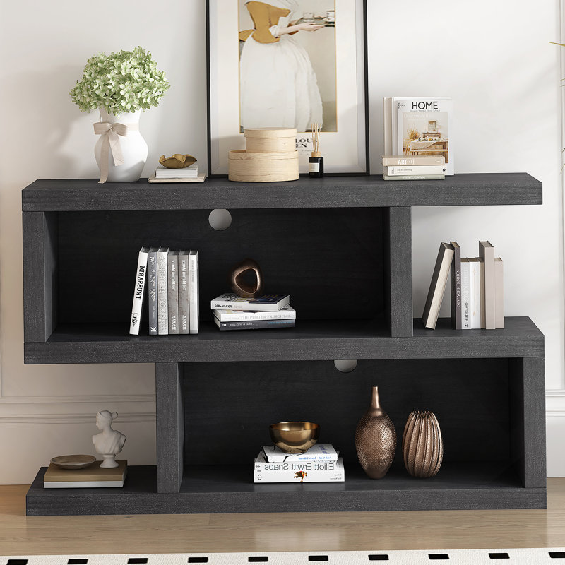 Retro Console Table with Symmetrical 2-Tier Open Shelf for Entryway and Living Room, Black