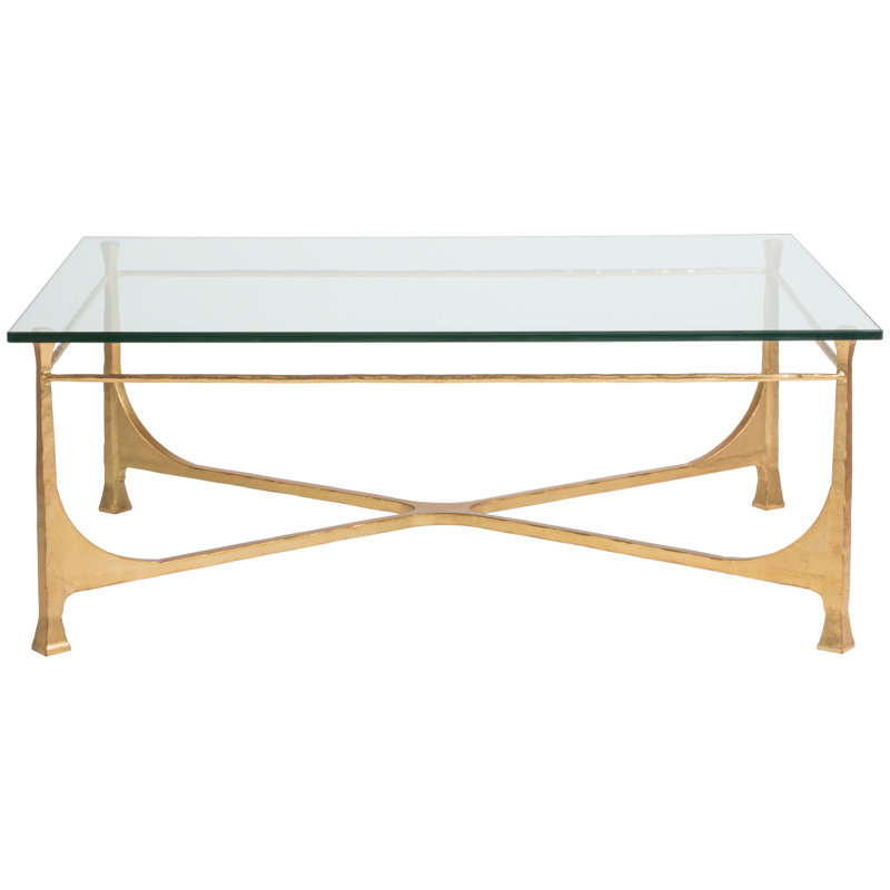 Elegant Gold Leaf 48" Rectangular Wood & Glass Coffee Table