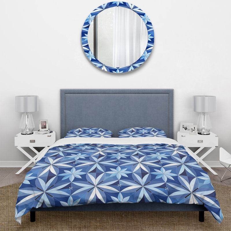 Ensemble de housse de couette bleu beige Midcentury Stars II - Midcentury, Housse de couette très grand + 2 taies décorativ