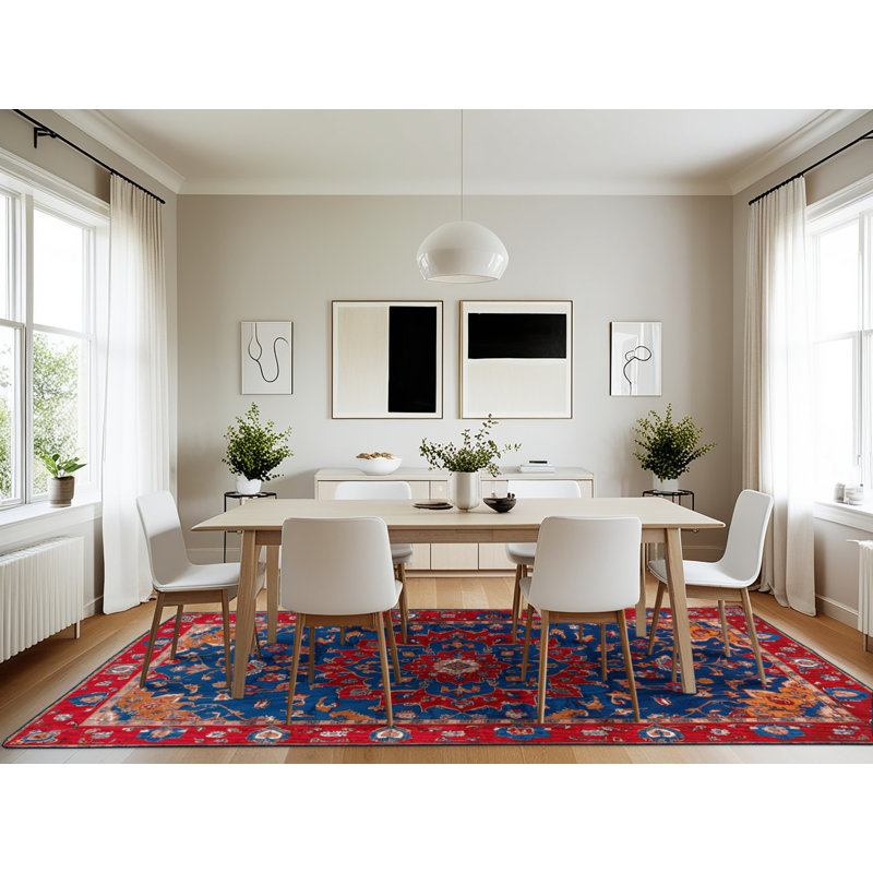 Tapis bleu Tabriz lavable à la machine, Rectangulaire 7 pi x 10 pi