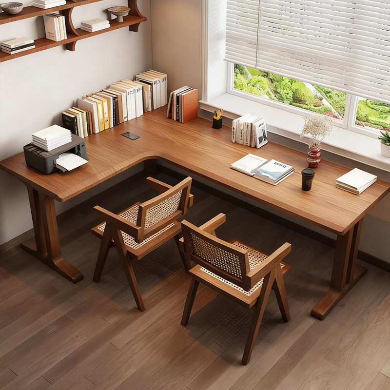 Bureau en bois massif en forme de L brun noisette, H 29,53 po x l 78,74 po x P 47,24 po, Retour à gauche