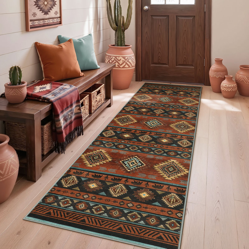 Tapis de style Southwestern Bear Cactus, tapis tribal rustique à faible épaisseur lavable à la machine OEKO-TEX