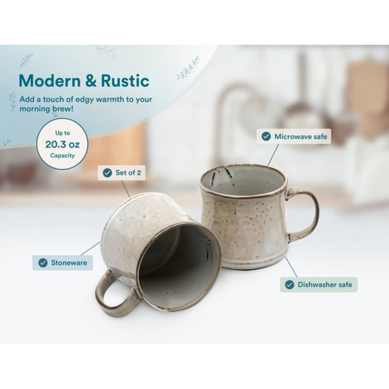 Java Slate Ceramic Coffee Mugs with Metallic Gold Accents, Set of 2