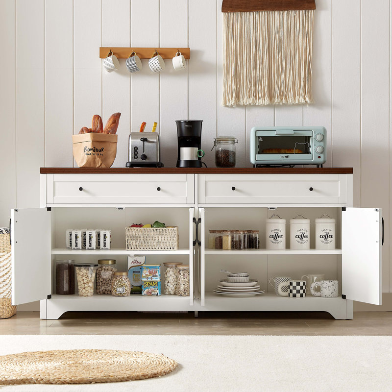Armoire de rangement multifonctionnelle 61 po, Blanc/noyer