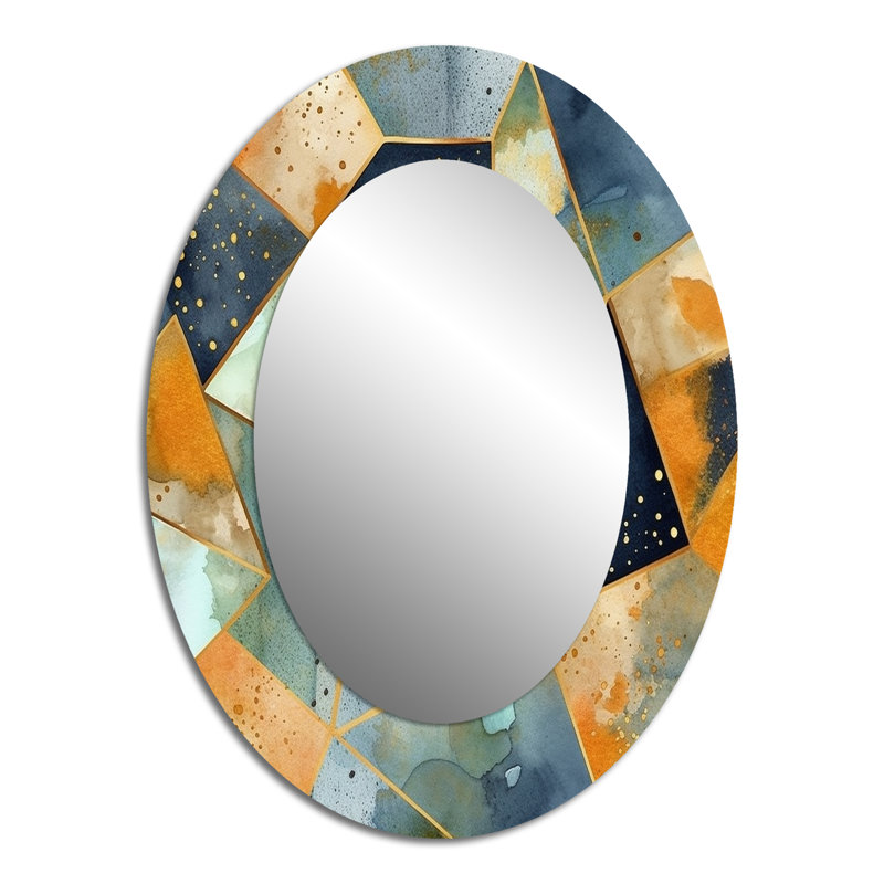 Formes de marbre asymétriques bleues et jaunes - miroir mural moderne bleu ovale, H 40 po x l 30 po