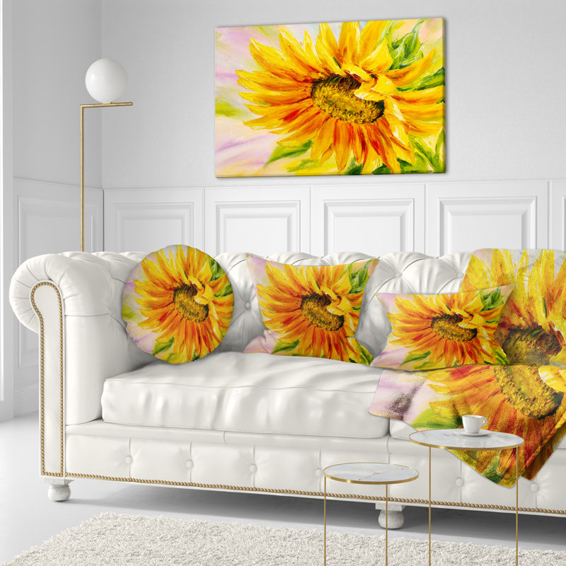Coussin décoratif à imprimé floral tournesol, Rectangulaire, 12 po x 20 po