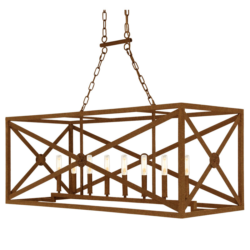 Luminaire suspendu linéaire à 8 lumières pour îlot de cuisine Medallion, Laiton bronzé