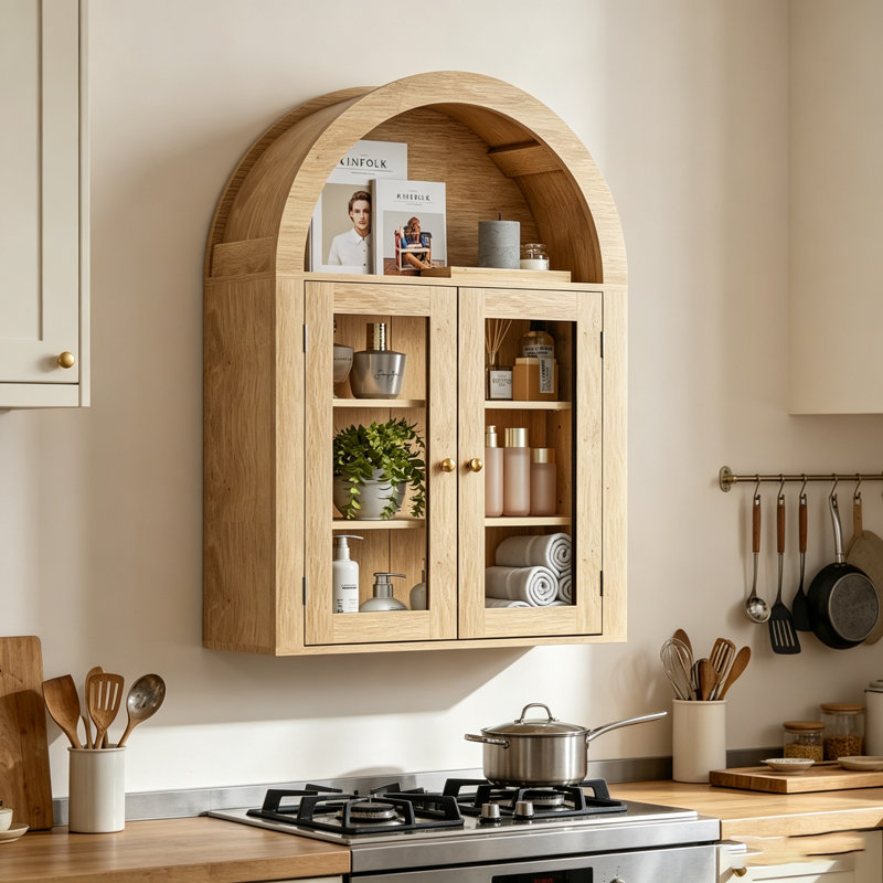 Armoire murale arquée 23,6 po avec portes en verre, armoire de rangement pour salle de bain avec tablettes réglables, armoire à pharmacie murale moderne