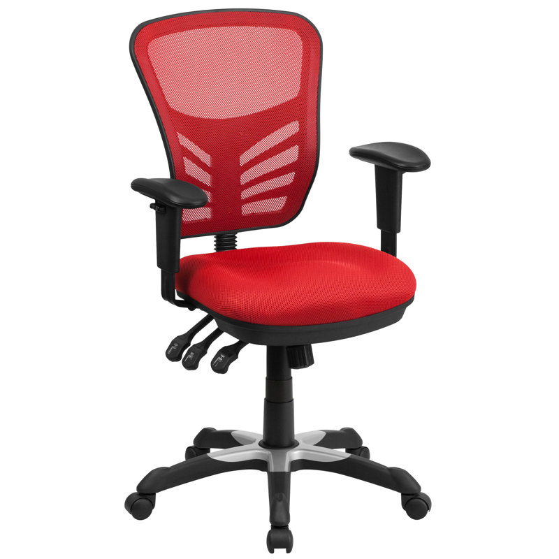Mid-Back Mesh Multifunction Executive Swivel Ergonomic Office Chair with Adjustable Arms, Red