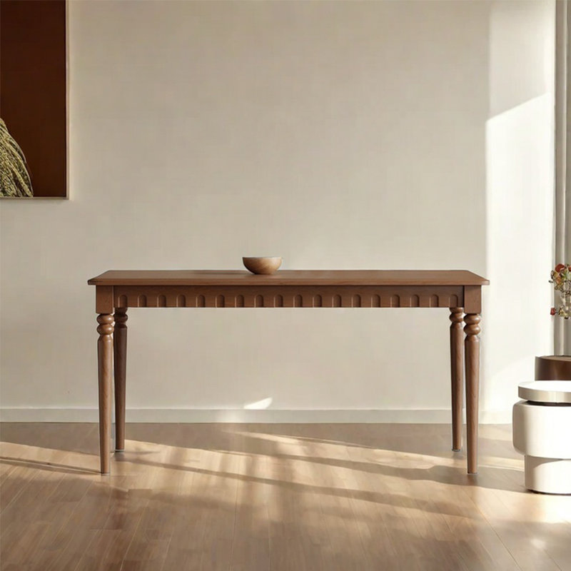 Table de salle à manger en bois massif de style français rétro, H 29,52 po x L 55,11 po x l 31,49 po, Brun