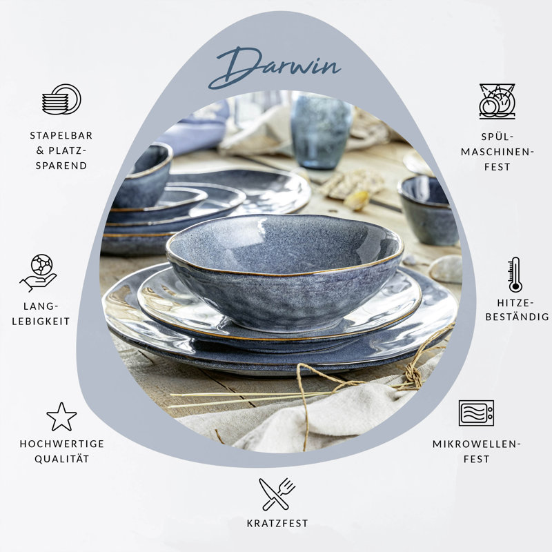 Highland Dunes Russell Handmade Stoneware Dinnerware - Set of 12