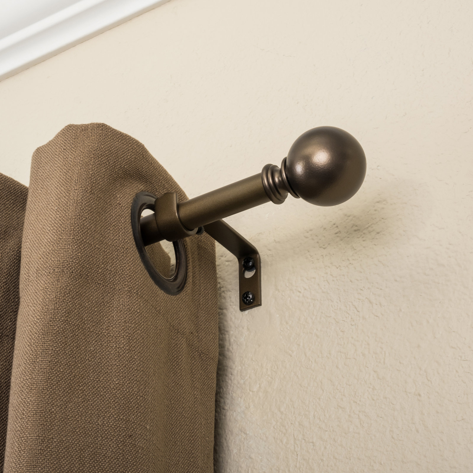 Aariah Metal Adjustable Single Curtain Rod, 86" - 128", Dark Bronze