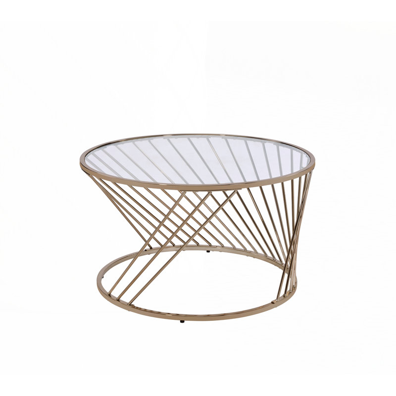 Plateau en verre transparent avec table basse au fini champagne