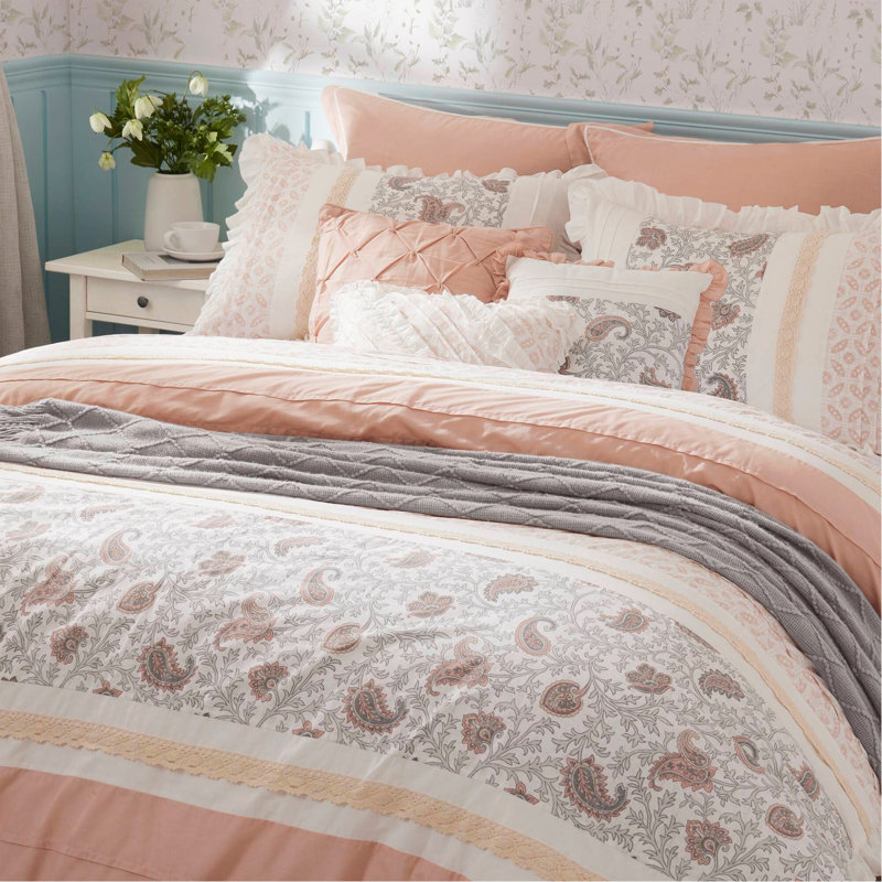 Ensemble d'édredon 9 pièces en percale de coton Blush Queen, Floral rosé, Grand édredon et 8 pièces supplémentaires