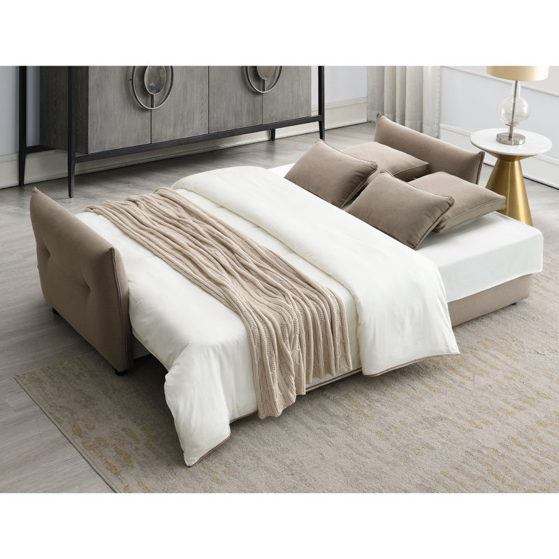 Canapé-lit escamotable beige avec espace de rangement - 4 coussins assortis pour plus de confort Espace dissimulé et coussins amovibles: l 89,44 po x H 36,7 po x P 32,03 po, 2 sièges, rembourrage en mousse