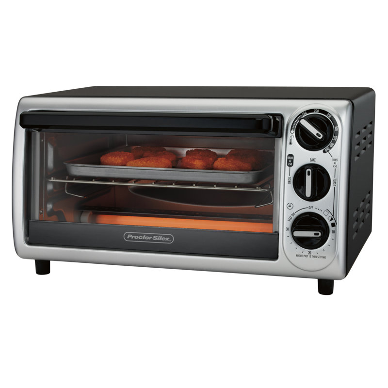 Proctor Silex Black and Silver 4-Slice Toaster Oven with Bake Pan