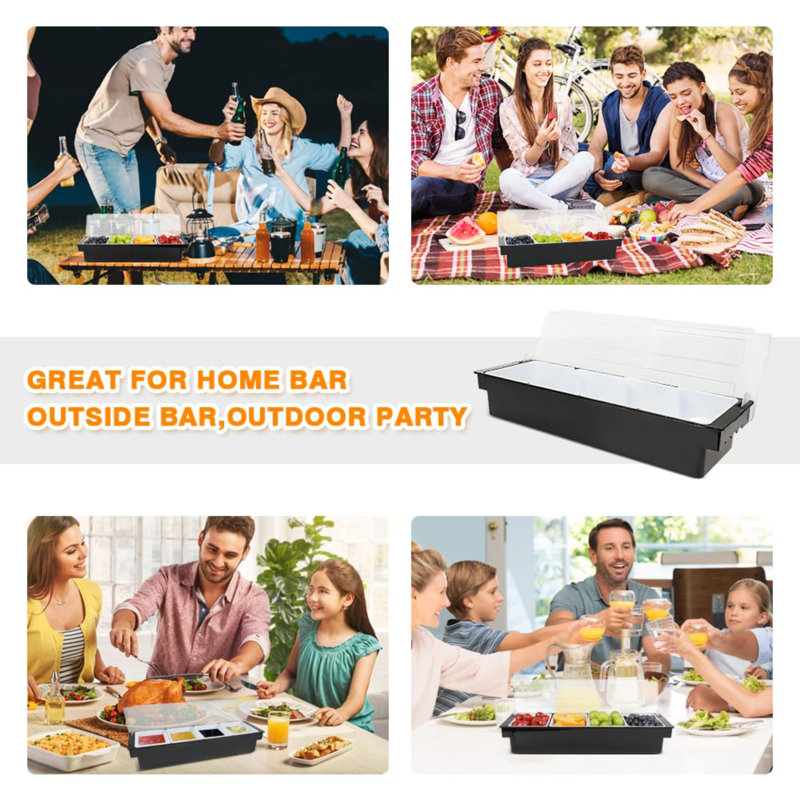 Condiment Garnish Caddy For Bartenders,Bar Garnish Caddy Tray Bar Fruit Caddy With Lid Condiment Container Caddy For Outside Bar,Home Bar (4 Compartment)