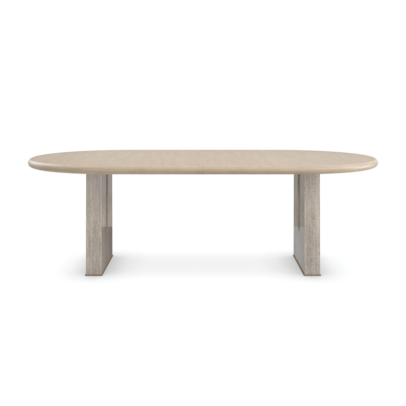 Sun Drenched Oak Extendable Oval Dining Table with Silver Travertine Legs
