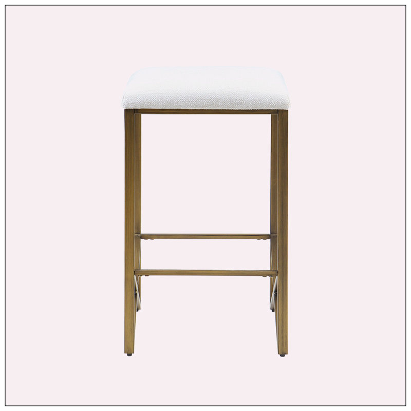 Ivory and Bronze Backless Upholstered Counter Stool with Metal Base