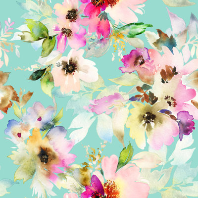 Seamless Summer Pattern With Watercolor Flowers Handmade by Karma15381 - Wrapped Canvas Print