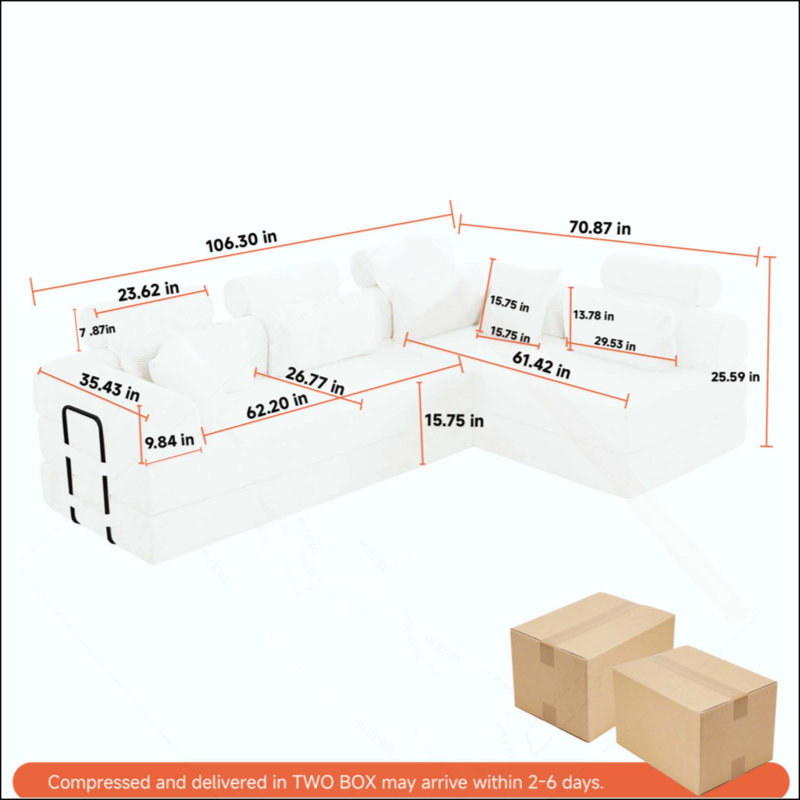 Canapé modulaire en L Boneless, Orange