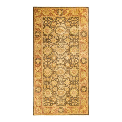 Rectangle unique noué à la main Keenan - olive, 6 pi 1 po x 12 pi