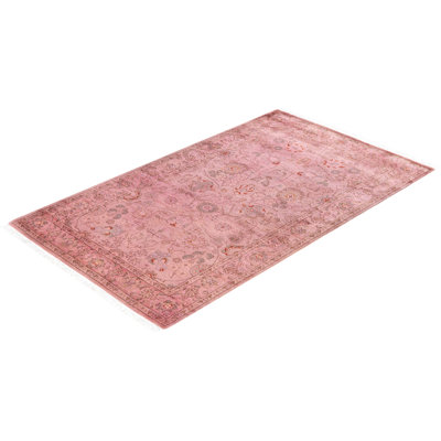 Overdyed Hand-Knotted Wool Modern-Contemporary Pink Area Rug 3' 2" x 5' 5"