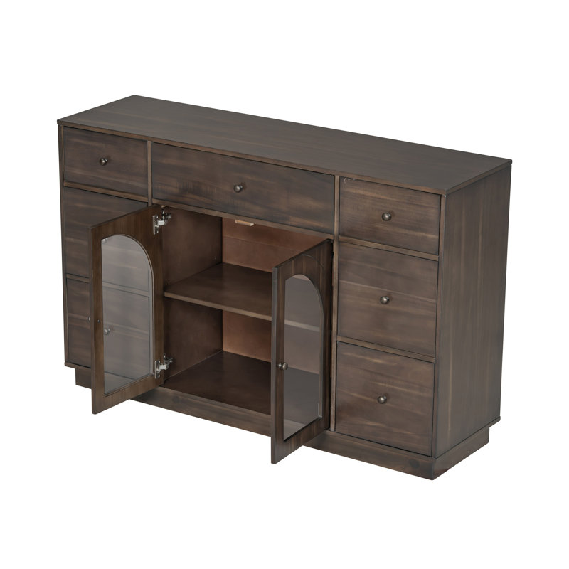 Armoire avec rangement pour l'entrée du salon et de la salle à manger, grande taille, 2 portes et 7 tiroirs, brun foncé