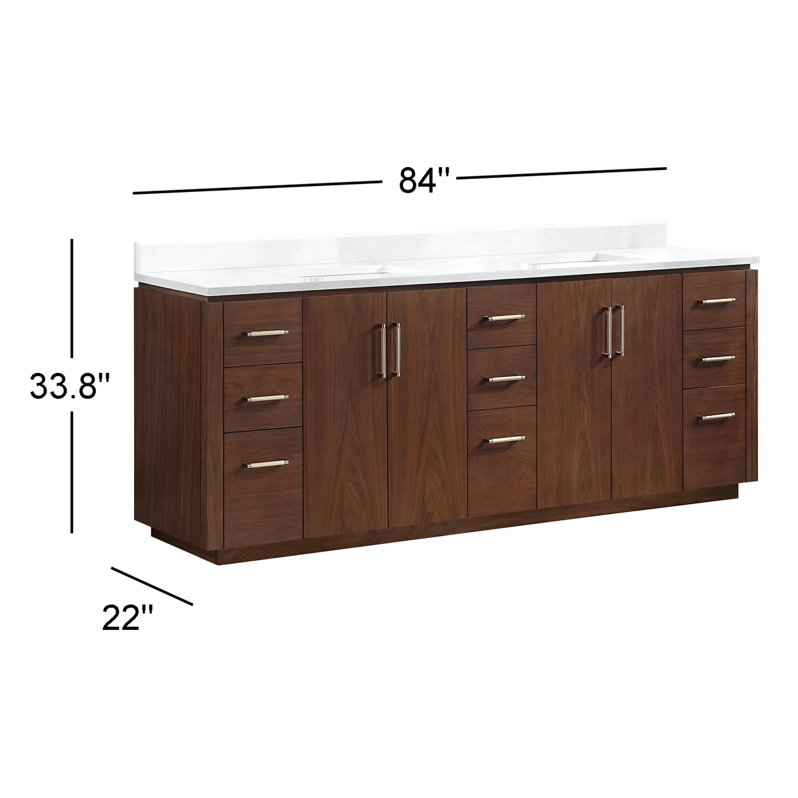 Cloverfield 84'' Double Bathroom Vanity, Natural Walnut, Gold