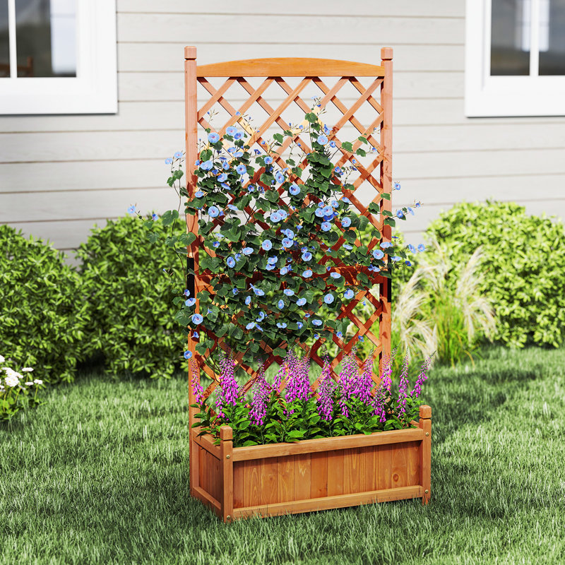 60'' Tall Raised Garden Bed w/ Diamond Lattice Trellis Drainage Holes Outdoor, Orange