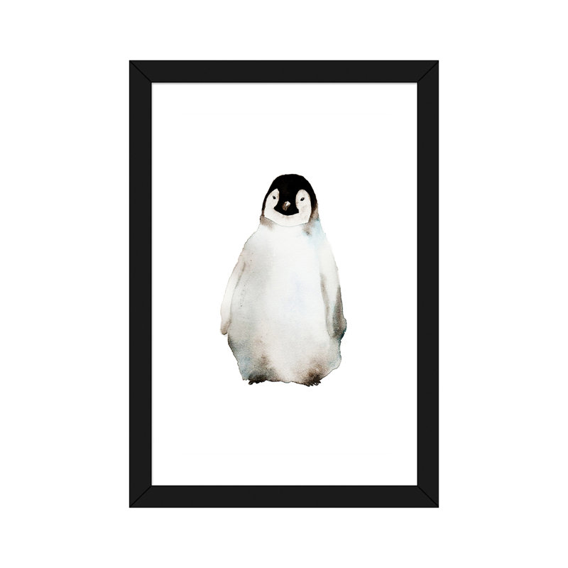 Art pingouin, H 24 po x l 16 po x P 1 po, Papier avec cadre noir