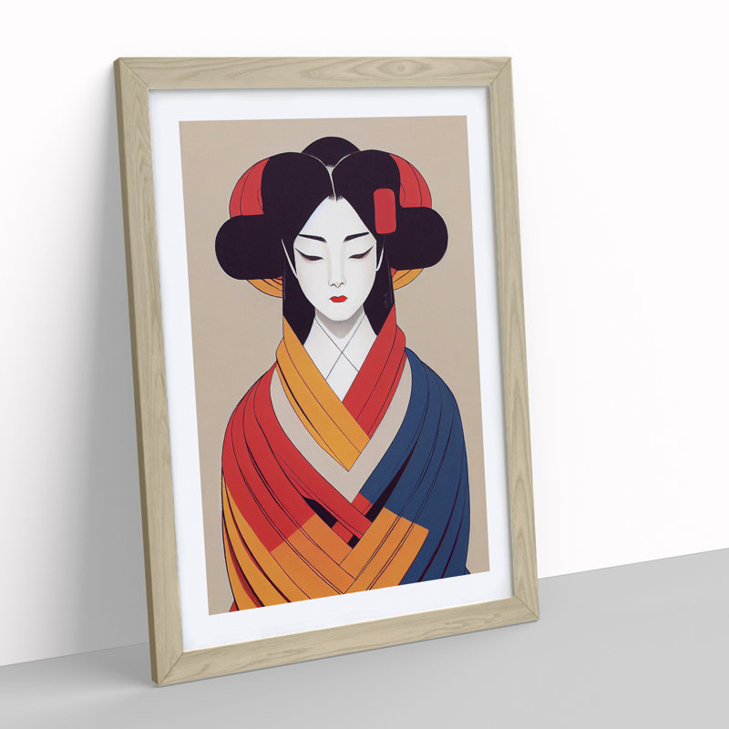 Symmetrical Geisha No.4 - Single Picture Frame Print, 34cm H x 25cm W x 2cm D, Oak Framed