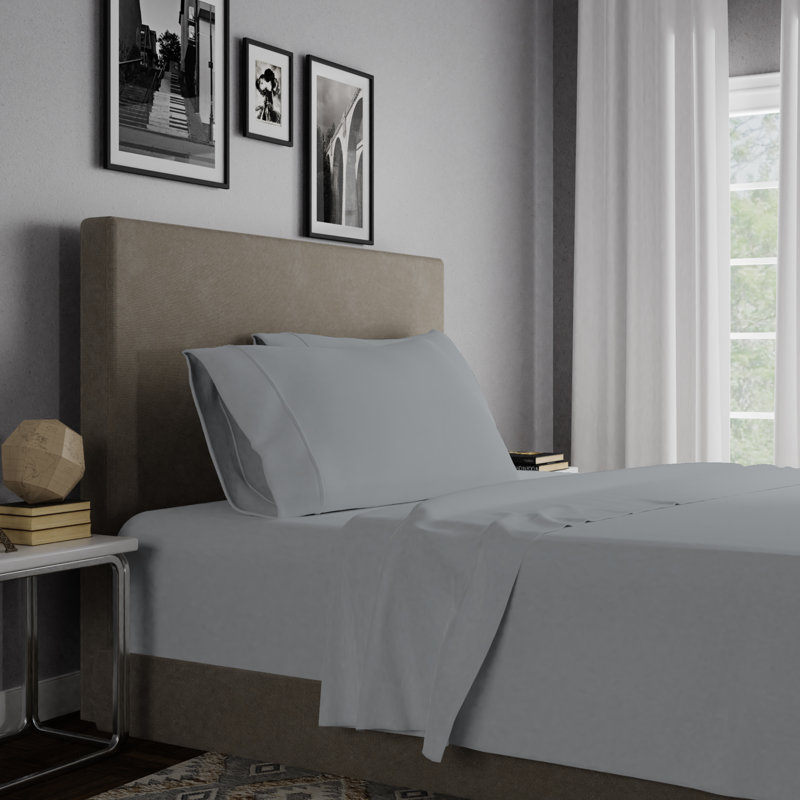 Ensemble de draps en microfibre ultra-doux et infroissable, Ensemble de draps pour grand lit avec 2 taies d'or, Gris foncé