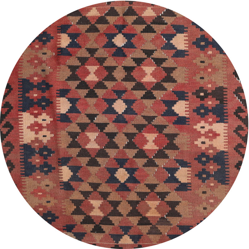 Tapis de zone orange/noir contemporaine, Rond 6 pi