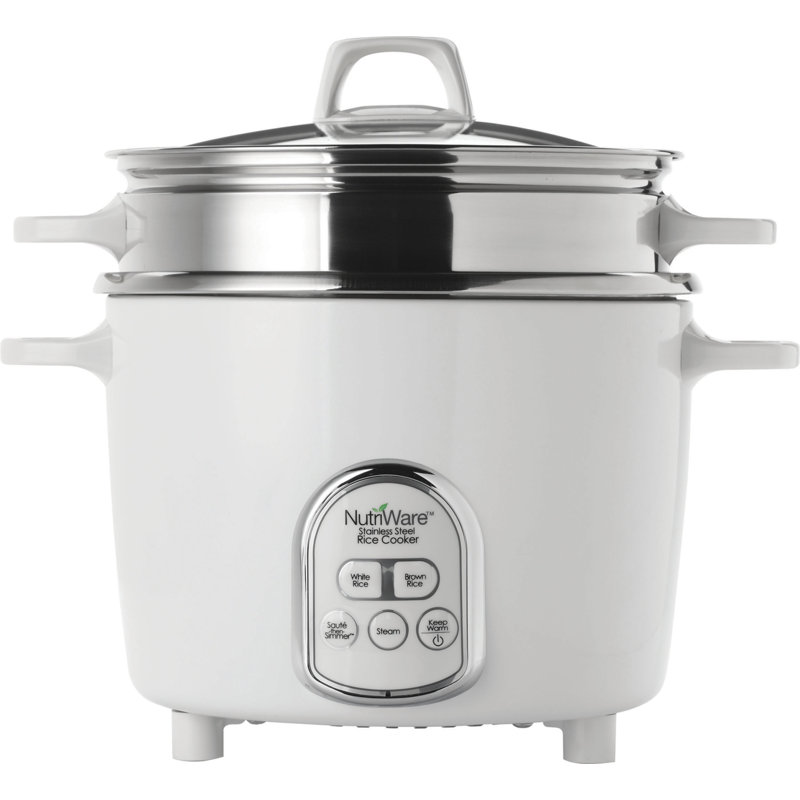 14-Cup White Stainless Steel Digital Rice Cooker with Steamer