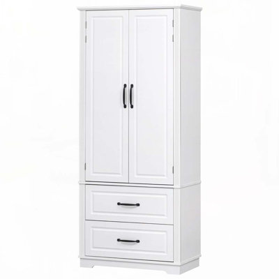 Farmhouse Kitchen Pantry Cabinet with 2 Large Drawers,Embossed Texture Freestanding Cupboard Cabinet with 8 Door Shelves and 3 Cabinet Shelves for Kit by Lark Manor