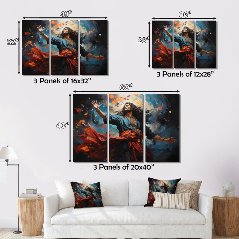 «Hinduisim Dance Of Shiva» sur toile, reproduction de 3 pièces, H 40 po x l 60 po x P 1 po