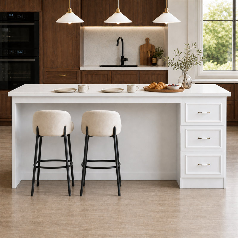 86.6" W Double-Sided Kitchen Island with Marble Surface, 6 Drawers, and 4 Doors
