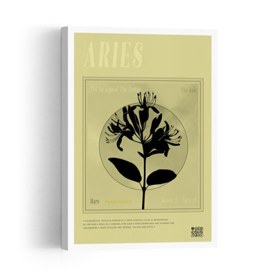 Aries Honeysuckle Zodiac Contemporary Honeysuckle Flower Nature Wall Art Print 1 Piece Wrapped Canvas Wall Art