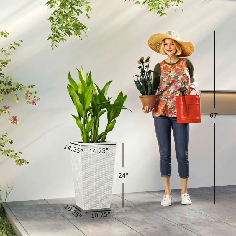 Ensemble de 3 jardinières blanches spacieuses en polyéthylène durable de style moderne boho pour patio et jardin