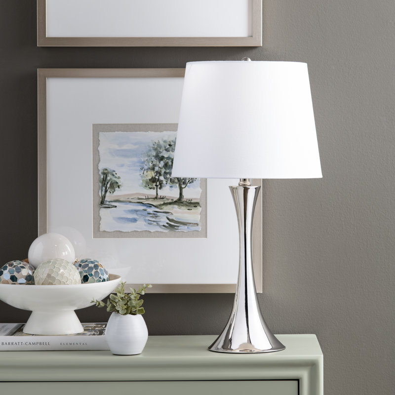 Set Of 2 Metal Table Lamp With Shade, Silver