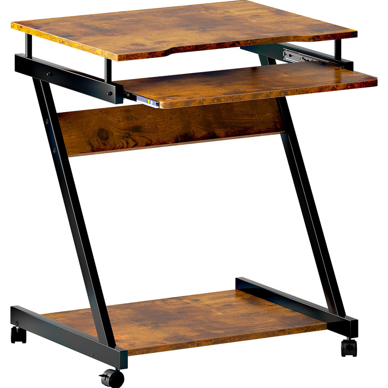 28.7'' H x 23.6'' W Laptop Cart with Wheels, Rustic Brown/Black