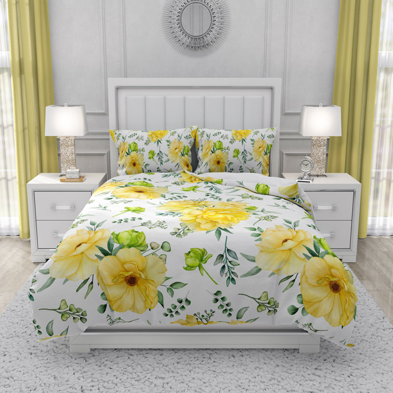 Floral Duvet Cover, King Duvet Cover + 2 King Shams
