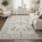 Aura Floral Machine Washable Beige / Blue Indoor Area Rug with Non-Slip Backing-1311912085