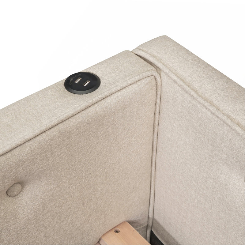 Lit plateforme double tapissier avec lit gigogne simple et USB, Lit double
