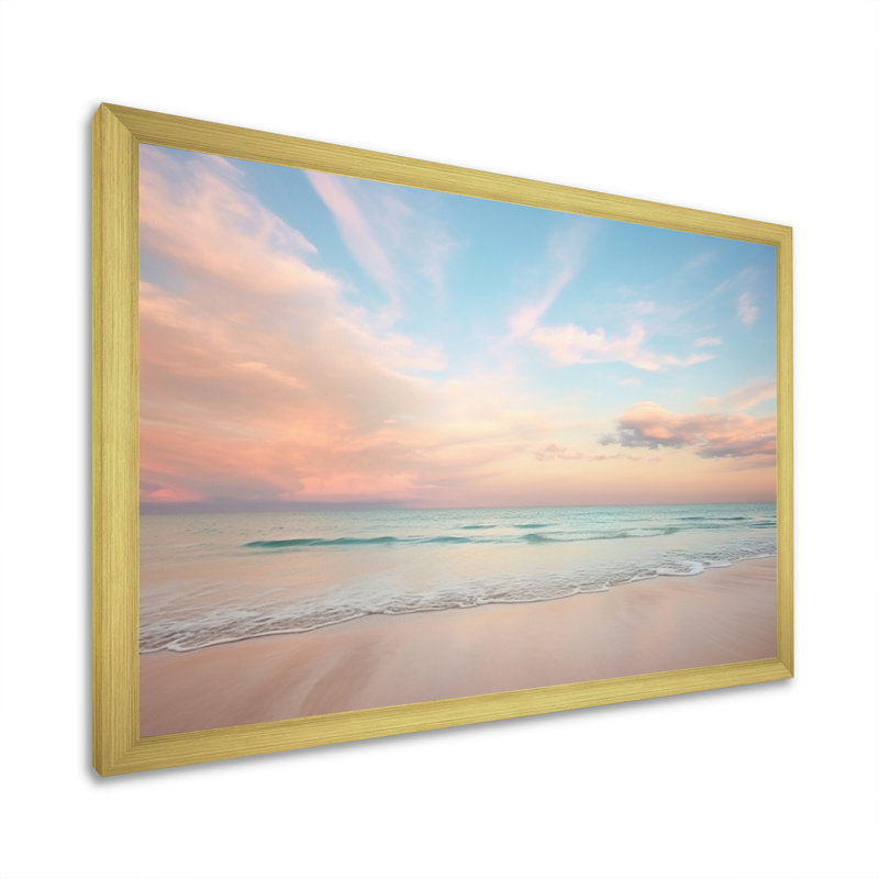 «Peach Sky Photo Astral Symphony V» - art mural ciel, H 16 po x l 32 po x P 1 po, Encadrement doré