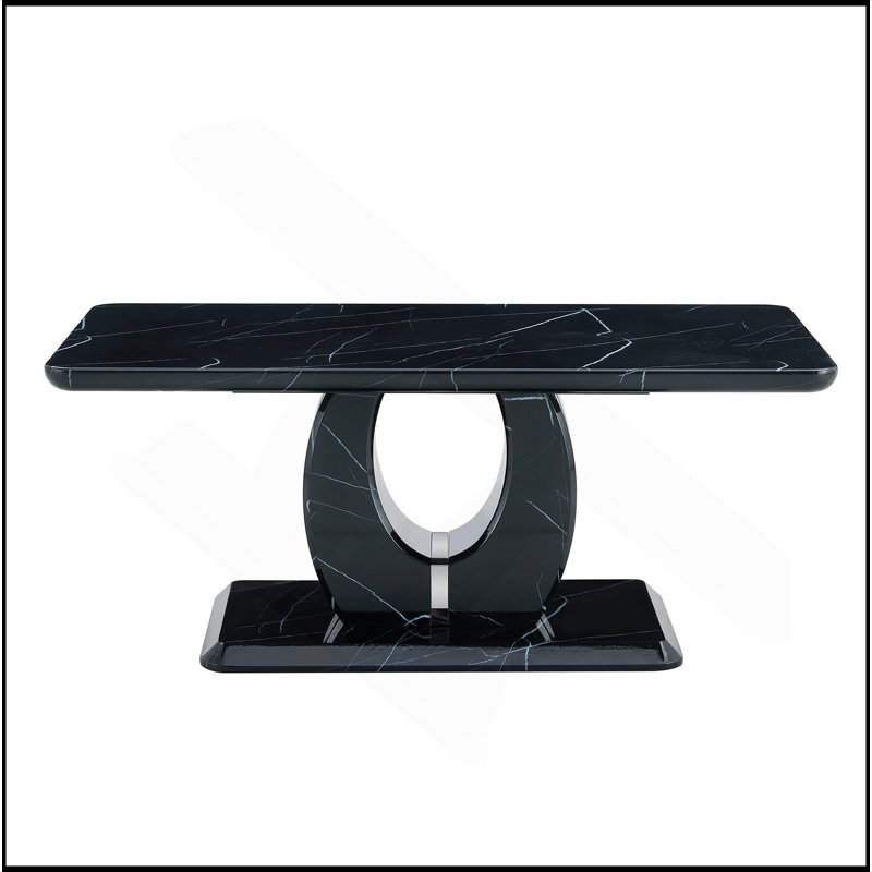 Table basse rectangulaire moderne minimaliste avec motif en bois aggloméré. Ajoutez une atmosphère paisible et confortable à votre maison. Table basse en panneau de fibres à densité moyenne, autocollant à motif en panneau de fibres à densité moyenne noir, table d'appoint.