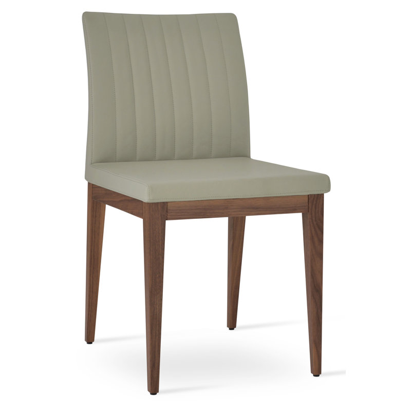 Zeyno Wood Solid Back Side Chair, American Walnut, Leatherette Light Gray