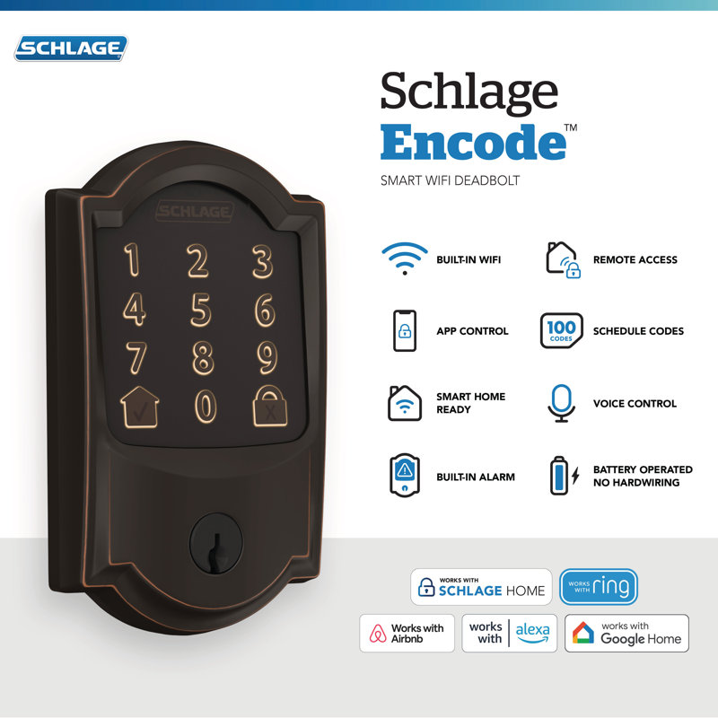 Encode Smart WiFi Deadbolt with Camelot Trim, Aged Bronze, Yes