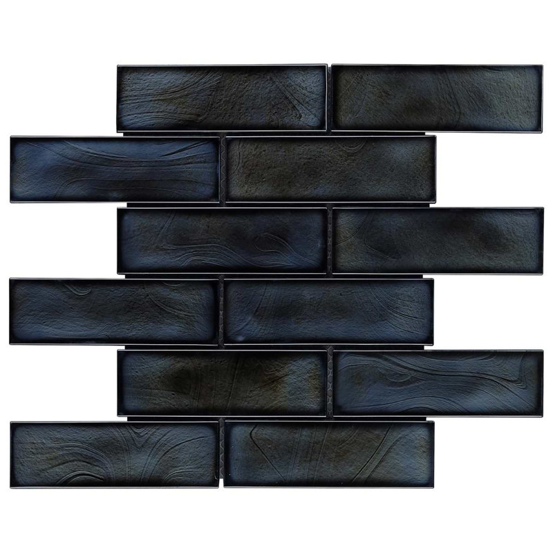 Magico 12x12 Iridescent Polished Glass Mosaic Tile, Night Black